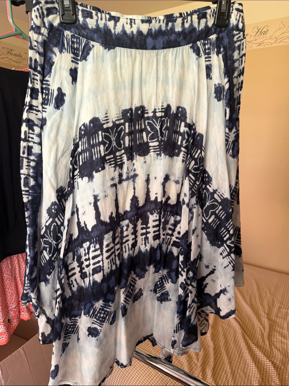 Studio West Blue and White A-Line Tie-Dye Skirt